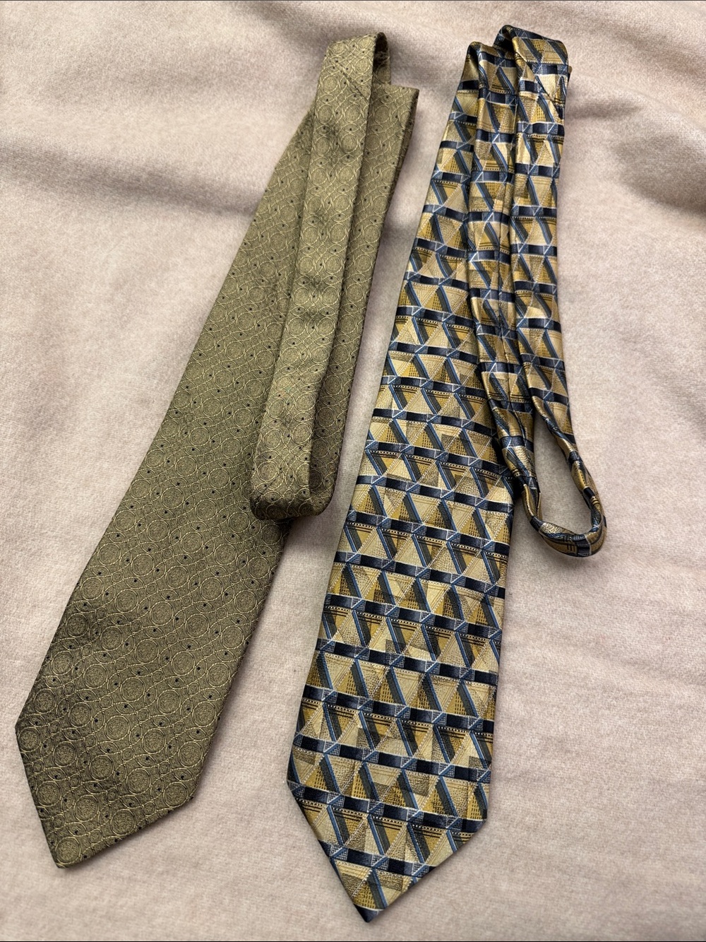 Two-Pack Men's Olive Gold and Multi Geometric Silk Ties